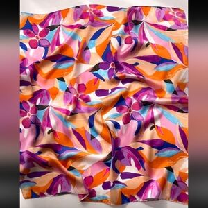 Floral Purple Orange Multicolor Satin Scarf